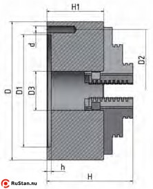 Габаритные и присоединительные размеры четырехкулачковых токарных патронов Optimum ø 100 мм с центральным зажатием фото №2 патрон Optimum диаметром 100 мм фото №2